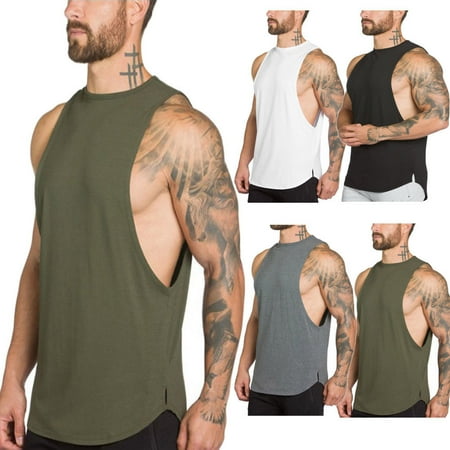 - Mens Gym Bodybuilding Muscle Fit Stringer Tank Tops Racer-back T-Shirt Vest