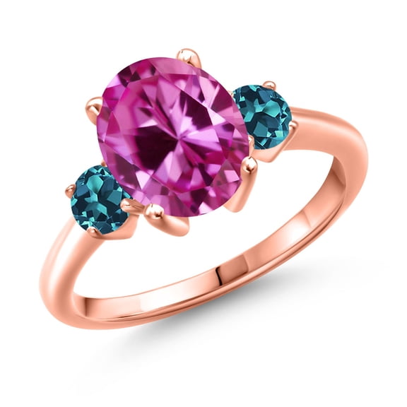Gem Stone King 3.91 Ct Pink Created Sapphire London Blue Topaz 18K Rose Gold Plated Silver Ring (Size 9)