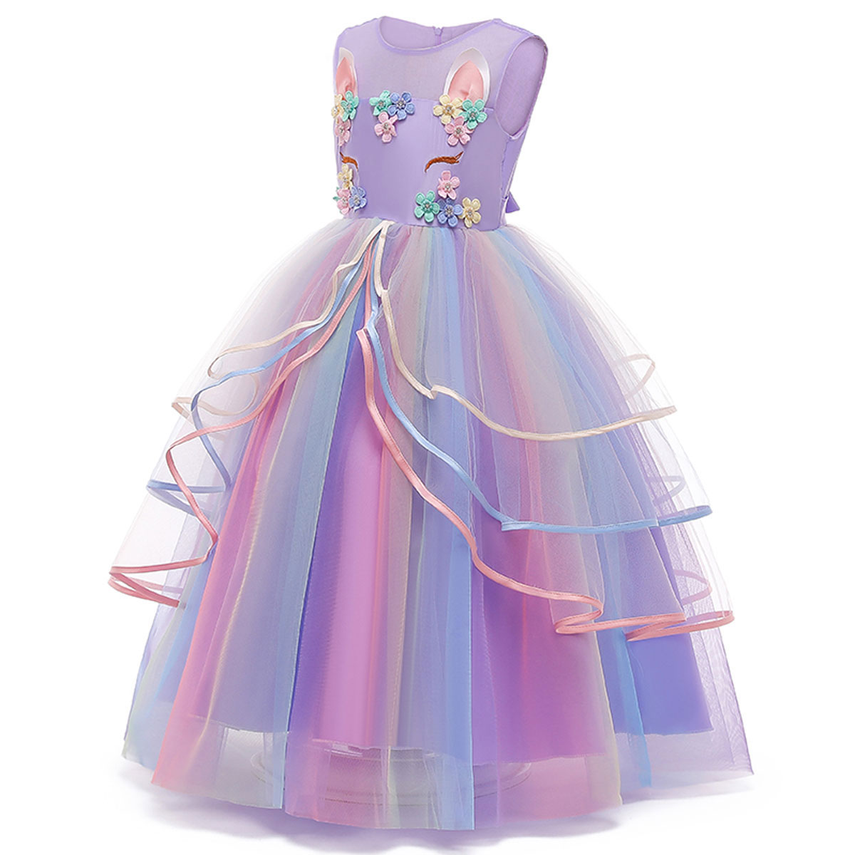 Girls Unicorn Costume Princess Long Maxi Tulle Dress Birthday Party ...