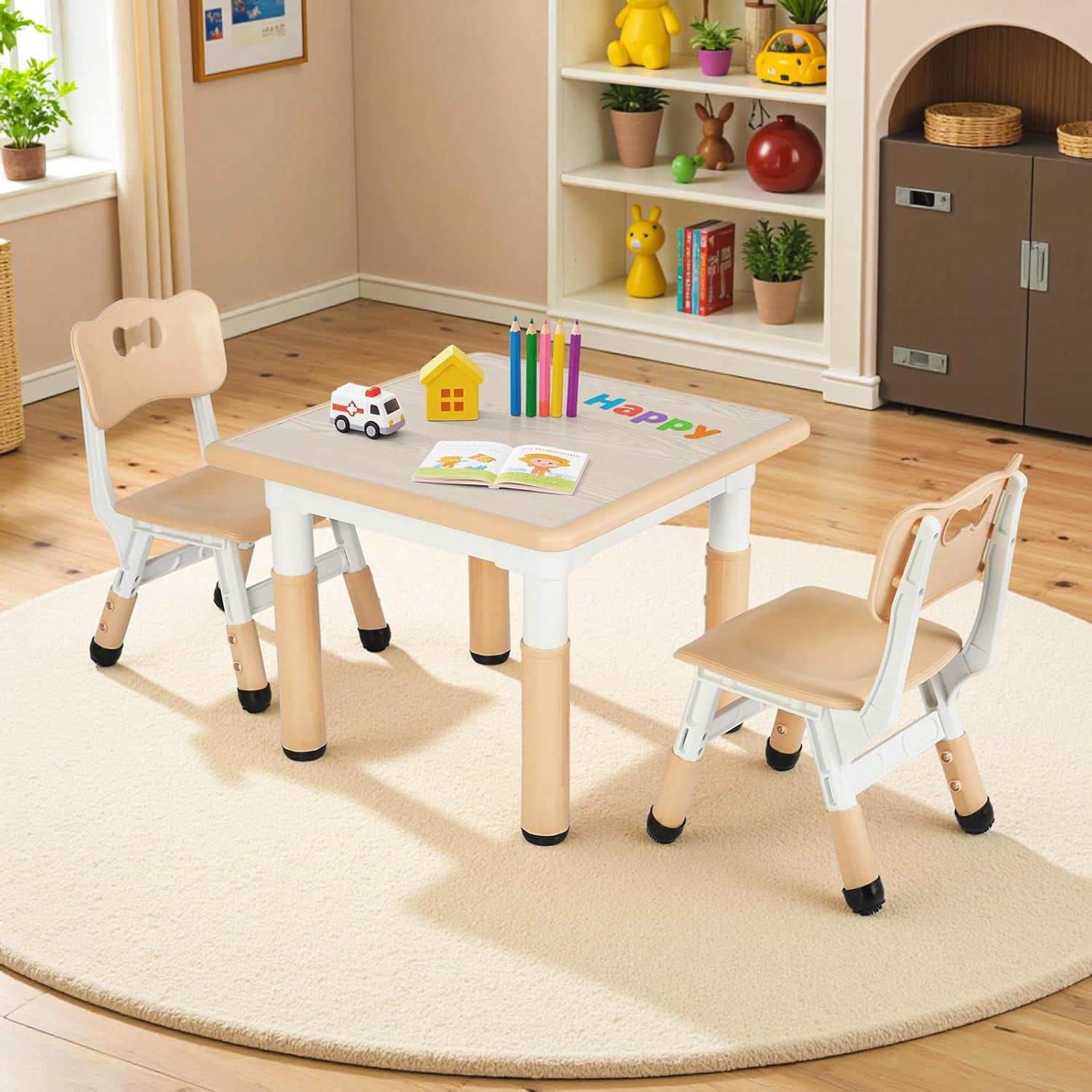 LAZY BUDDY Adjustable Kids Table and Chairs Set, Toddler Table and 2 Chairs Children Multi-Activity Desk Set for Ages 2-8