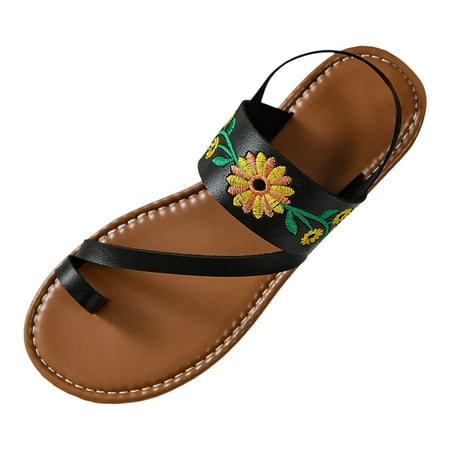 

EHQJNJ Female Black Sandals Women Platforms Women s Large Size Embroidered Flat Sandals Black Platform Sandals Gold Sandals for Women