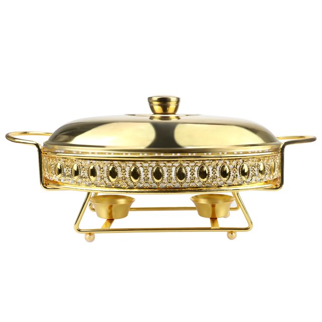 Chafing Dish Buffet Set Stainless Steel Oval Chafing Food Pan with Covers Buffet Servers and Food Warmers for Parties Wedding Outdoor Banquet (Gold 1.5L