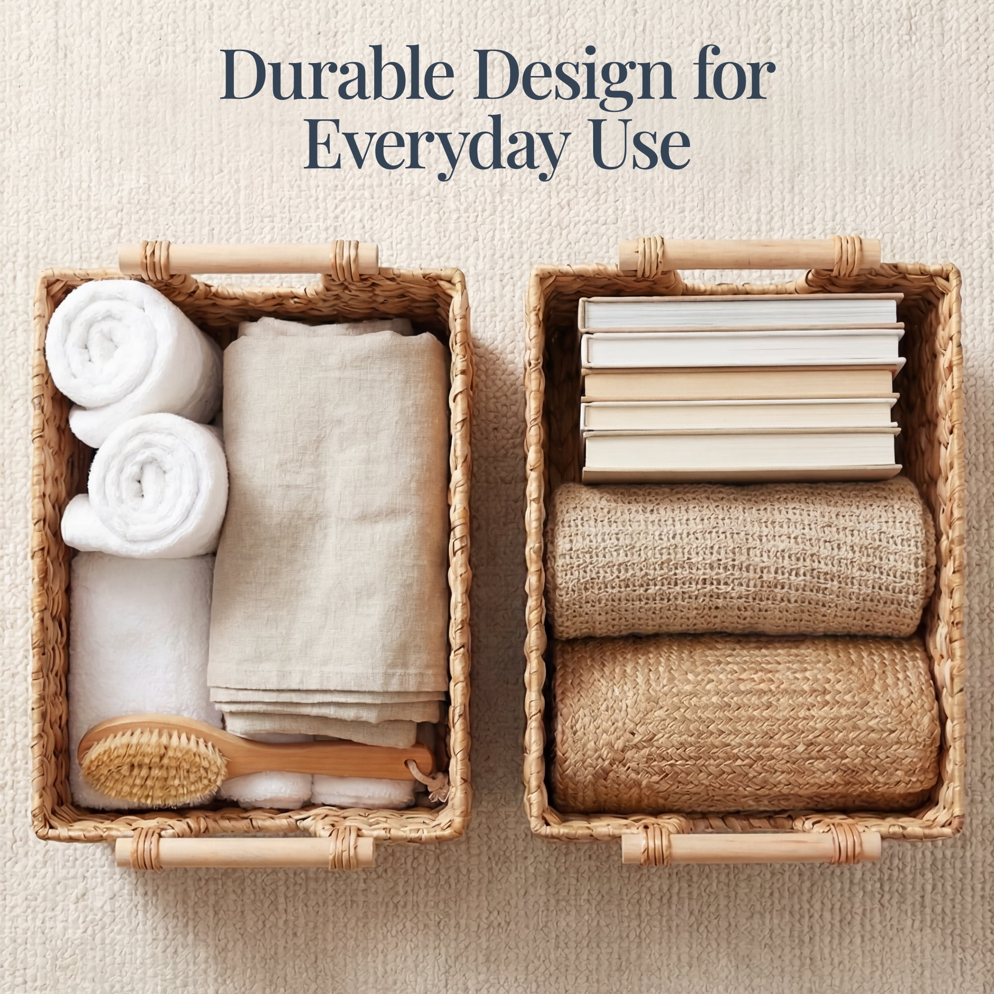 Best Choice Products Wicker Storage Basket, Shelf Basket w/ Wooden Handles, Rectangular Storage Bin - Natural