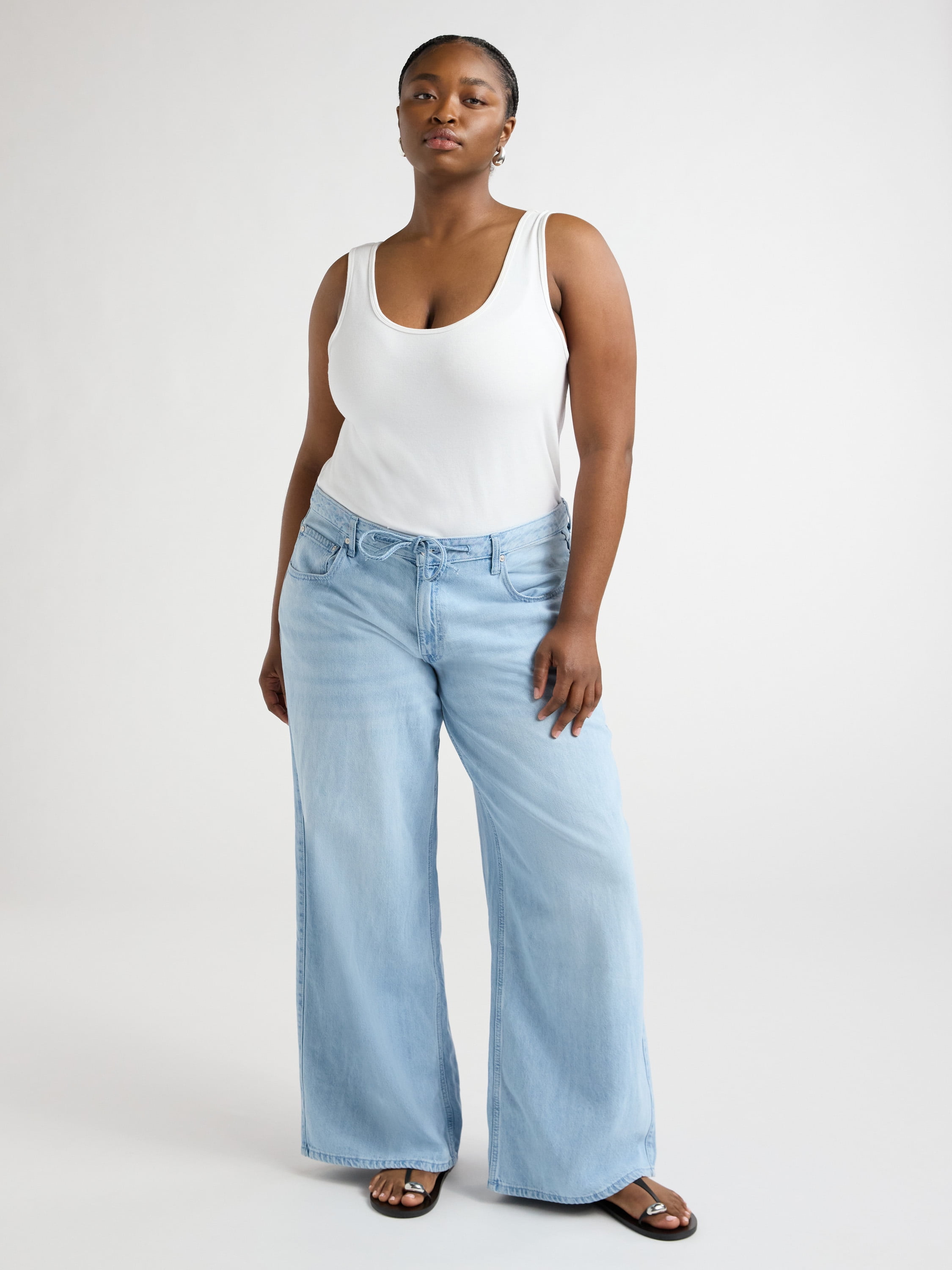 Scoop Women’s and Women's Plus Relaxed Low Slung Jeans, Sizes 0-28 Plus