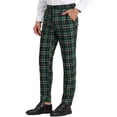 thumbnail image 1 of Pantalones de tela escocesa para hombre, ajuste regular, parte delantera plana, trabajo, baile de graduación, pantalones a cuadros Verde marino S, 1 of 6