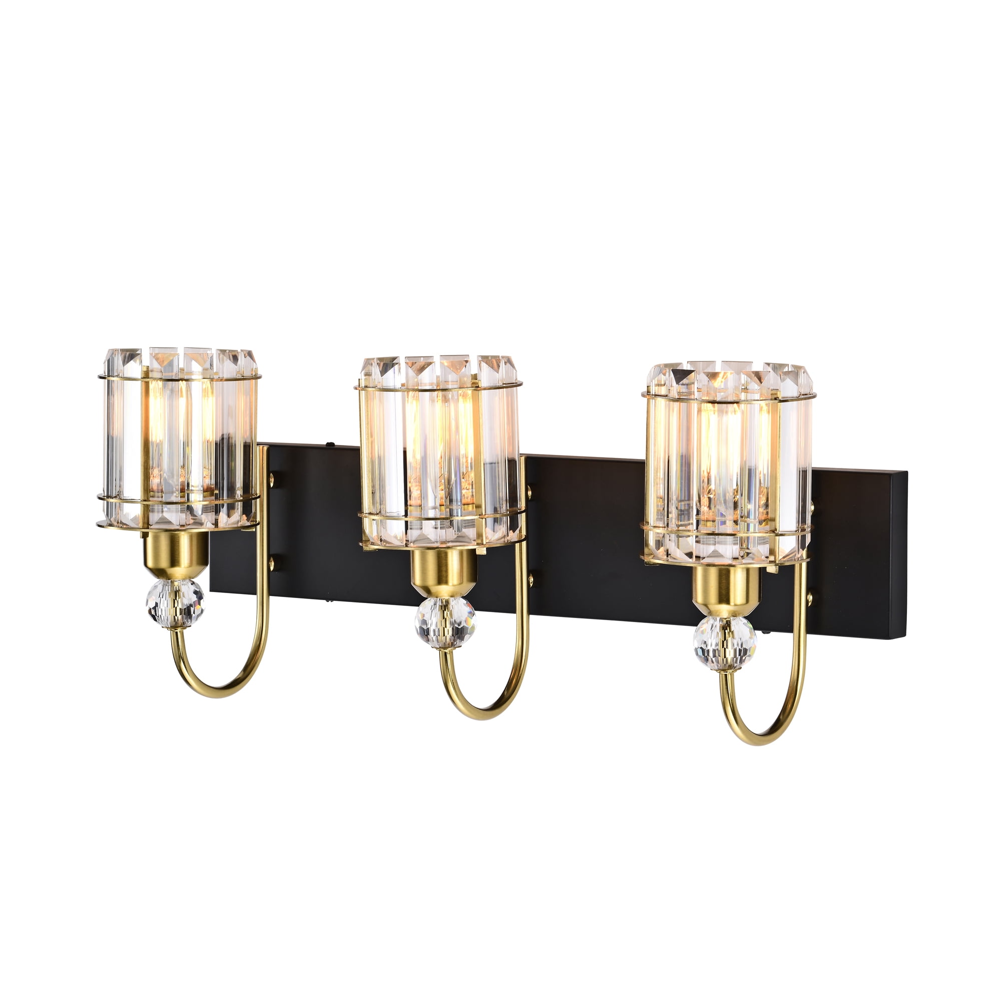 Gambit 22 in. 3-Light Indoor Matte Black and Brass Finish Wall Sconce with Light Kit
