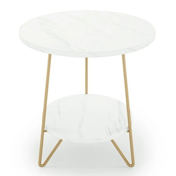 Spaco Round Side Table with Lower Shelf, End Table for Small Spaces, Nightstand for Living Room