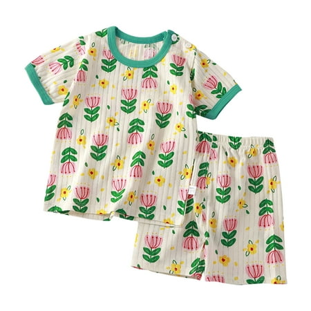 

ZRBYWB Summer New Children s Cute Cartoon Pattern Short Sleeve T Shirt + Shorts Casual 2 Piece Set Summer Clothes