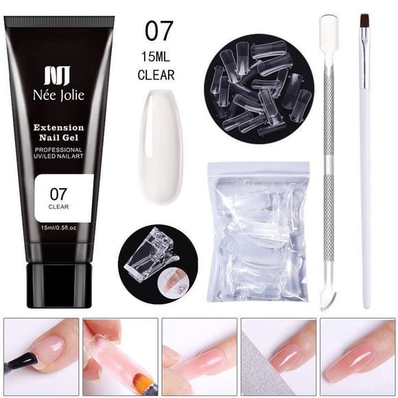 Kit de gel para extensión de Uñas Poly Xihbxyly gel transparente Nude 15 ml