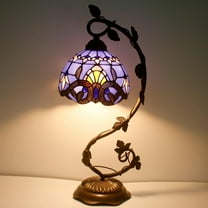 Bedside Table Lamp, Stained Glass Lamp Minimalist Tiffany Style Banker Desk Light with Metal Leaf Thin Base for Small Space of Living Room, Bedroom, Kids Room,Dorm, Dresser, Office(LED Bulb Included)
