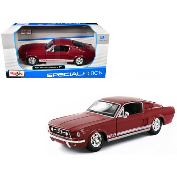 1967 Ford Mustang GT Red with White Stripes 1/24 Diecast Model Car by Maisto