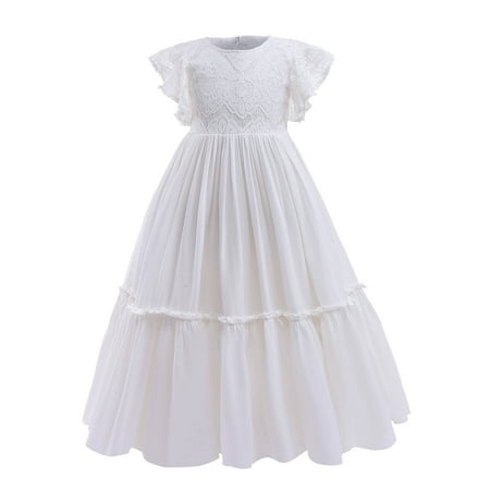 

adviicd Toddler Dress Short Sleeve Girls Dress Flutter Sleeve A-Line Button Down Sundress Casual Midi Dresses White 2-3 Years