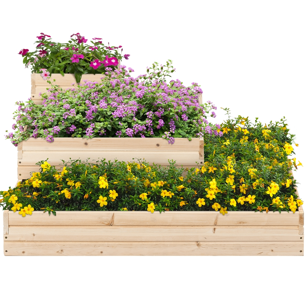 Renwick 3-Tier Fir Wood Raised Garden Bed Elevated Flowers Herbs, Wood