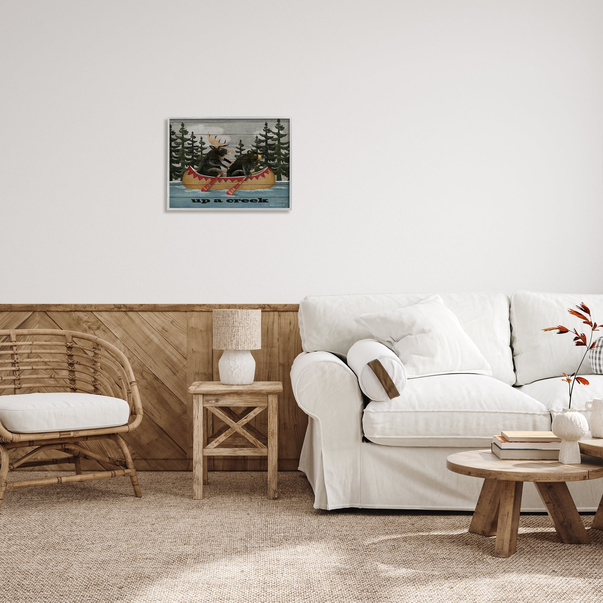 Stupell Up A Creek Woodland Cabin Canoe Transportation Painting Gray Framed Art Print Wall Art