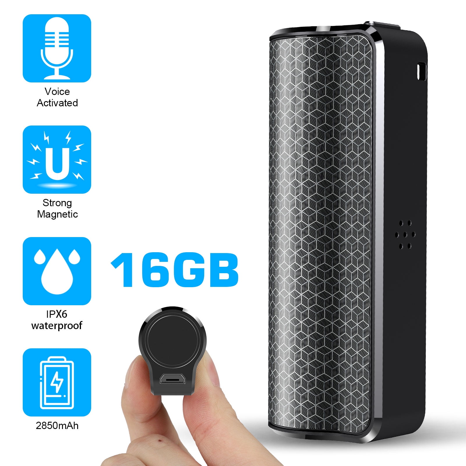 16GB Magnetic Mini Voice Activated Recorder, 2850mAh - 40Days Battery Recording Time, Micro Waterproof Recorder Device Ideal for Lessons, Meetings, Interviews