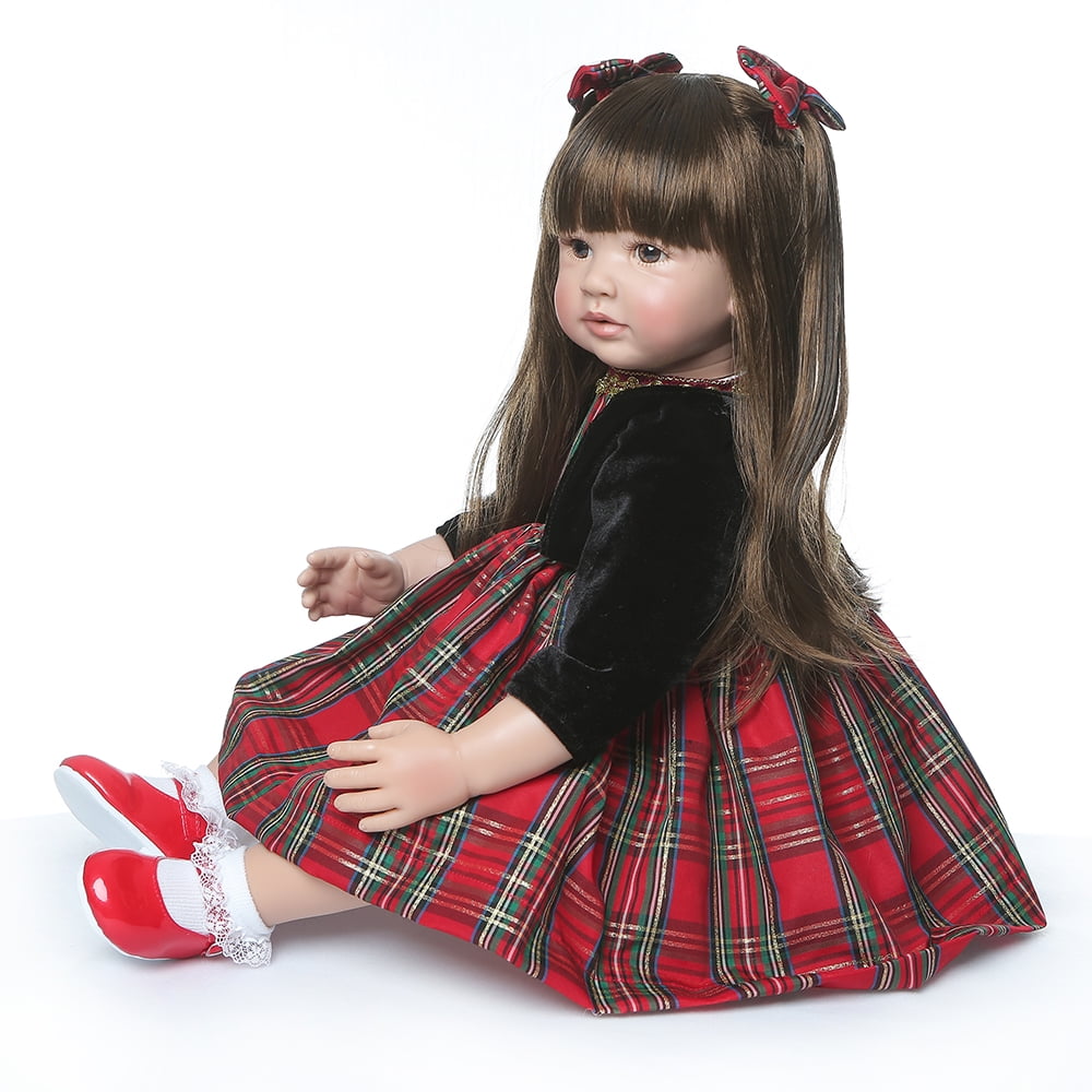 24" Beautiful Simulation Baby Long-Haired Toddler Girl Lifelike Newborn Bebe Toy