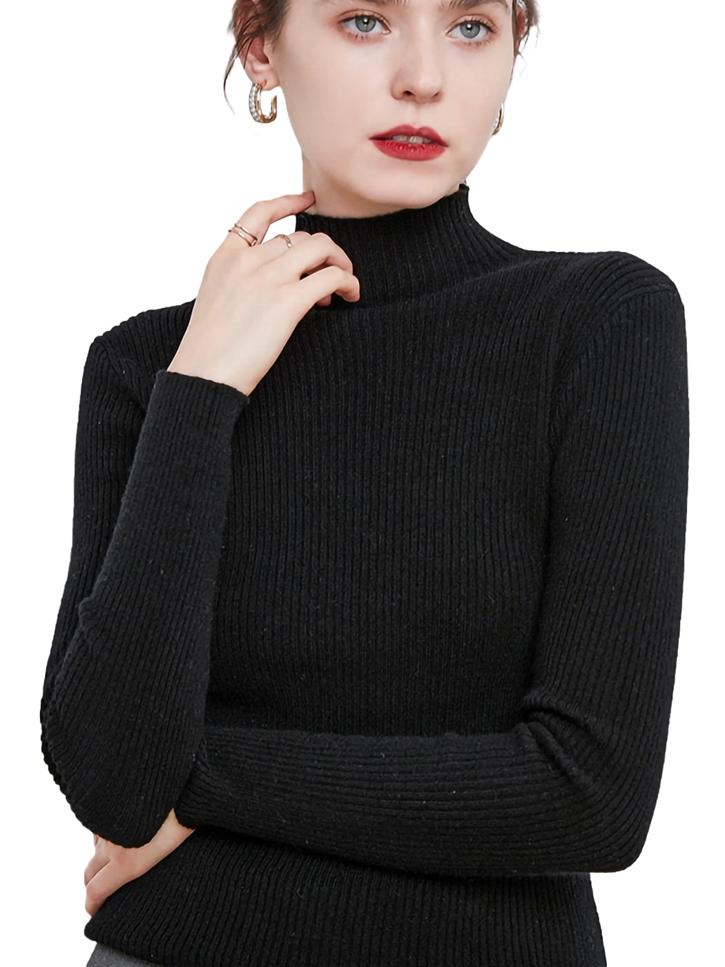 Womens Knit Mock Turtle Neck Wool 
