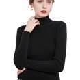 thumbnail image 1 of Womens Knit Mock Turtle Neck Wool Stretch Long Sleeve Pullover Sweater, Black, Large, 1 of 3