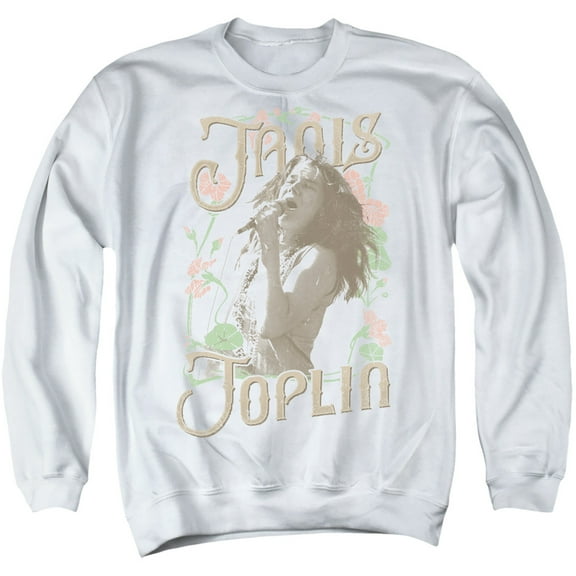 Janis Joplin Janis Floral Border Unisex Adult Crewneck Sweatshirt,White, Medium