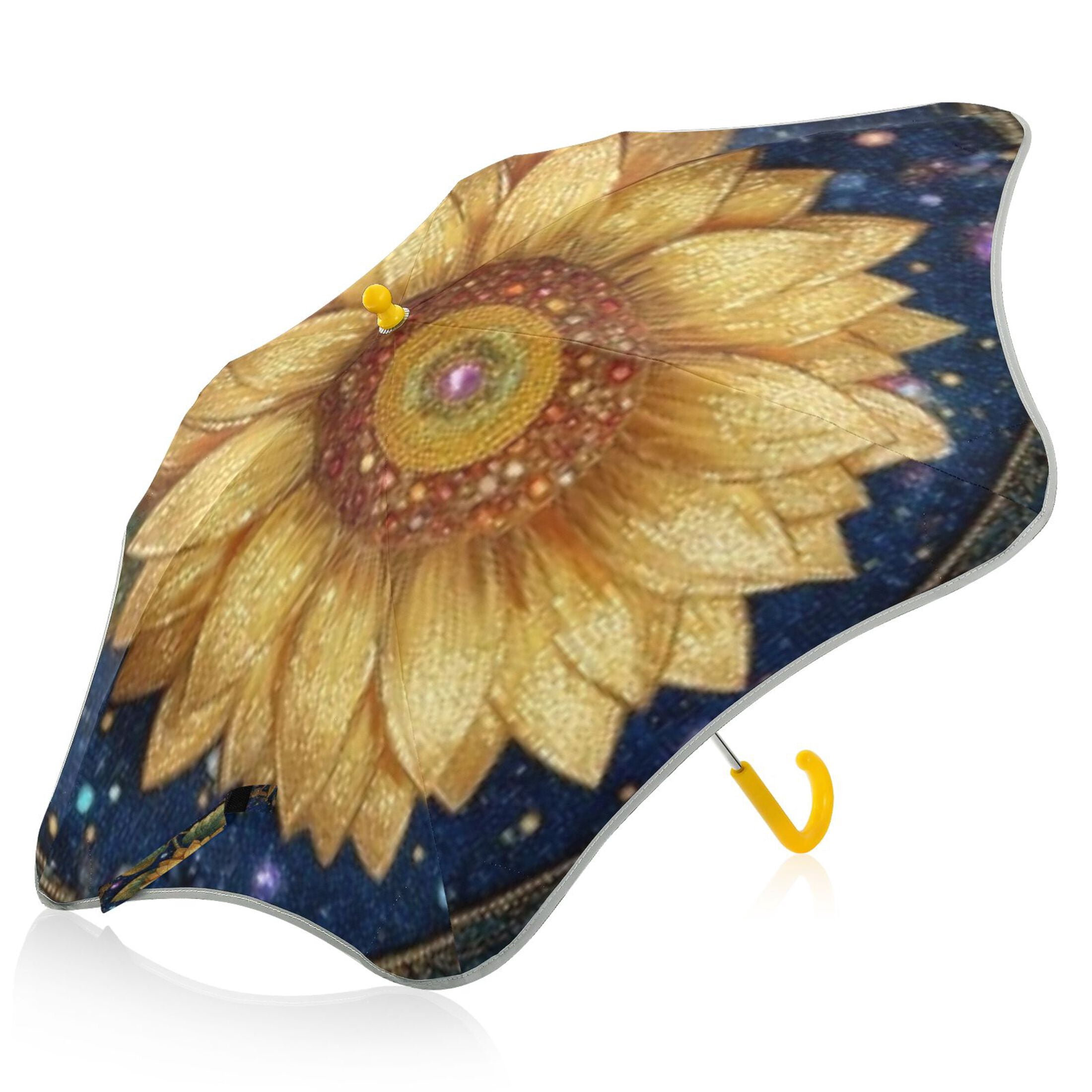 BZSMCE Folding Umbrellas Rain & UV Protection Windproof In Celestial Gilded Sunflower Pattern