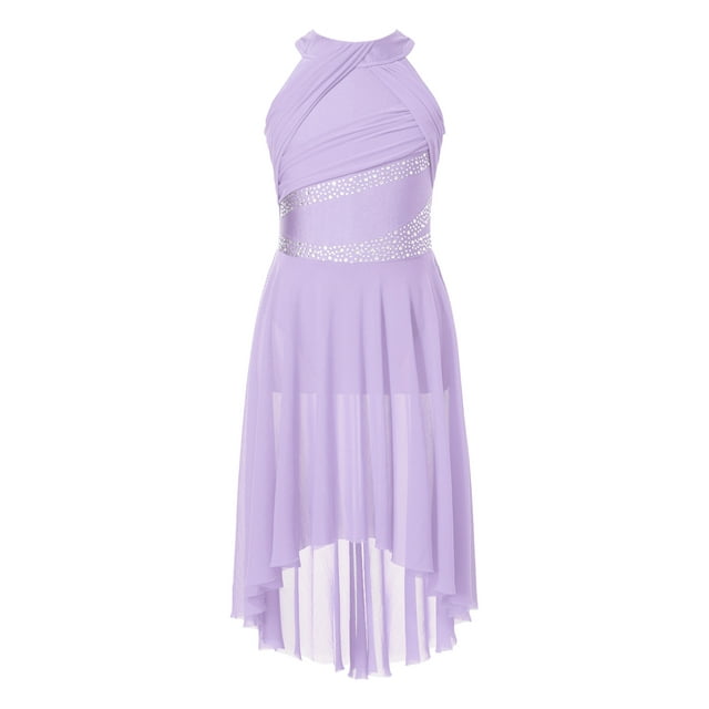 YONGHS Robe de Danse Sans Manches à Strass Brillants pour Filles Jupe Tutu Ballet Moderne Contemporaine Lavande 6