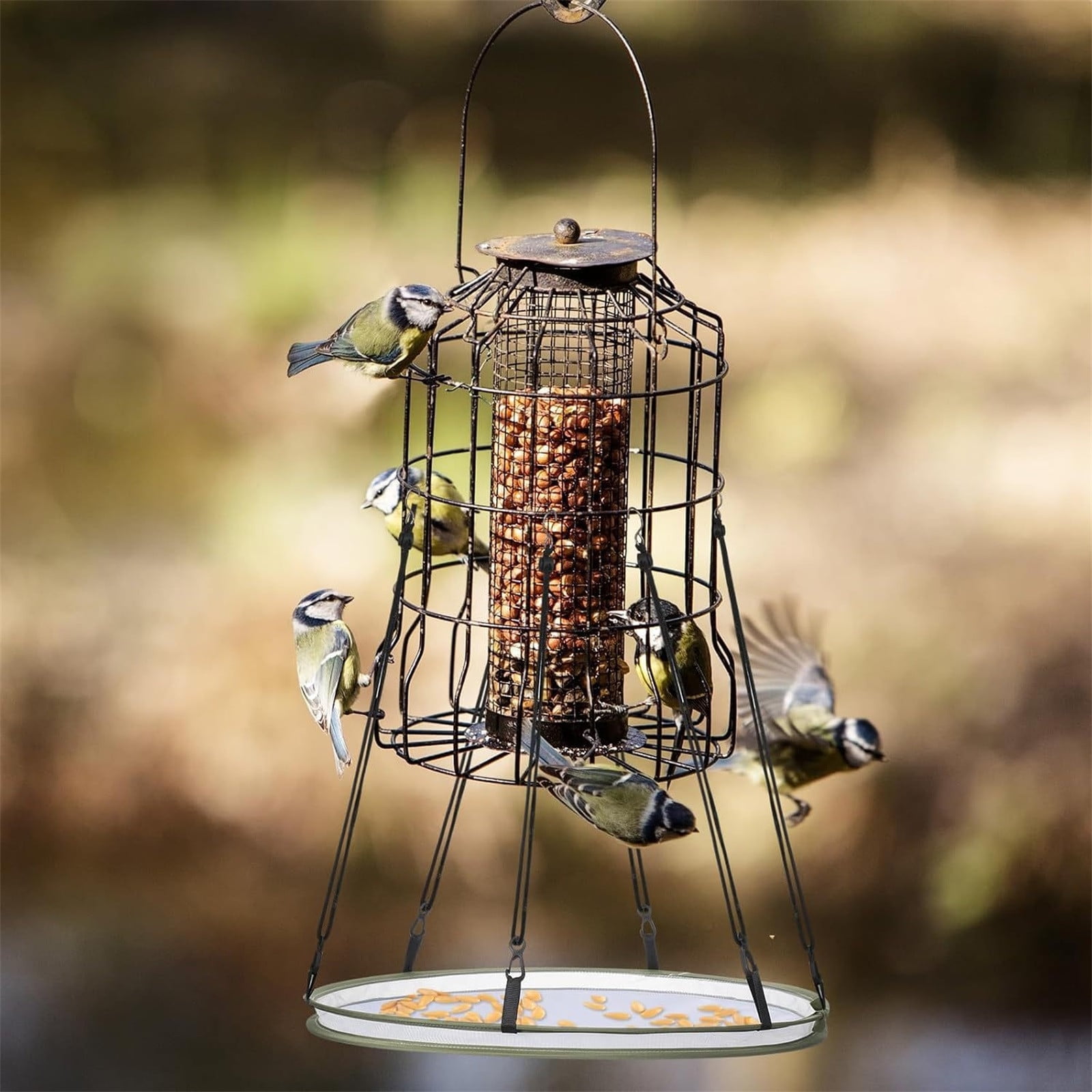 JilgTeok 4 Packs Metal Hanging Bird Feeder Tray for Outdoors Decorative Garden Wild Birds Feeders with Chain Hook for Finches Hummingbirds Pigeons