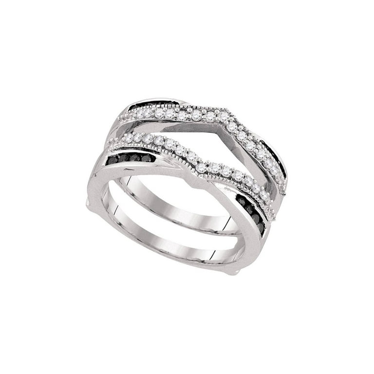 Solid 10k White Gold Round Black Diamond Wrap Ring Guard Enhancer