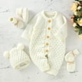 thumbnail image 2 of Newborn Baby Romper Shoes Gloves Set Knit Girl Boy Jumpsuit Boot Mitten Solid Toddler Infant Long Sleeve Clothing 4PC Fall 0-18M, 2 of 7