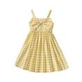 thumbnail image 2 of LYHaoo Girls Summer Dress Strappy Bow Tie Plaid Casual For Toddler Kids Age 3 7 Outdoor Play Daily Wear Comfortable Breathable Lightweight,Girls Dresses for School Sizes 3-4 Years Yellow, 2 of 5