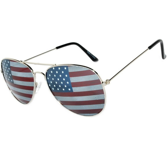 OWL Aviator Sunglasses Silver Metal Frame USA Flag Lens for Men and Women