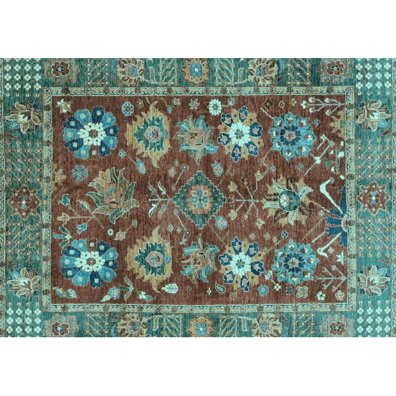 Ahgly Company Indoor Rectangle Oriental Light Blue Traditional Area Rugs, 5' x 7'