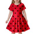 thumbnail image 1 of Robes pour Filles, Robe d'Été à Pois, Slim, Douce, Respirante, Manches Courtes, Décontractée, Rouge, 6 Ans-7 Ans, 1 of 5