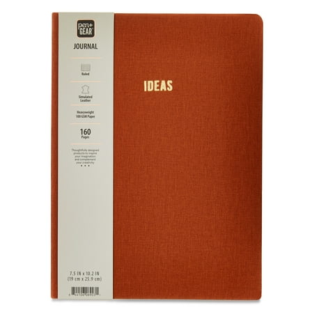 Pen+Gear Journal, Simulated Brown Leather, 7.5" x 10.2", 160 Lined Pages