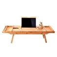 thumbnail image 1 of Bathtub Storage Tray Bamboo Spa Bathtub Storage Box Book Shape Wine Rack Non-slip Bottom Retractable Sides Foldable Legs, 1 of 8