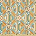 thumbnail image 1 of Geometric Fabric by the Yard, Quilt Style Striped Triangles Tessellation Design Polygonal Mosaic, Decorative Upholstery Fabric for Sofas and Home Accents, Orange Teal and Beige by Ambesonne, 1 of 5