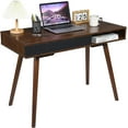 thumbnail image 3 of Modern Home Office Writing Desk, 42 Inch Computer Table Desk with Drawers, Simple Mid Century Modern Desk, Walnut, 3 of 9
