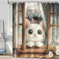 thumbnail image 3 of Cat Shower Curtain Japanese Cute Funny Anime Cherry Flower Animal Cat Cool Cloth Fabric Waterproof Polyester Bathroom Retro Traditional Floral SHOWER CURTAIN with Hooks 71X84 INCH, 3 of 5
