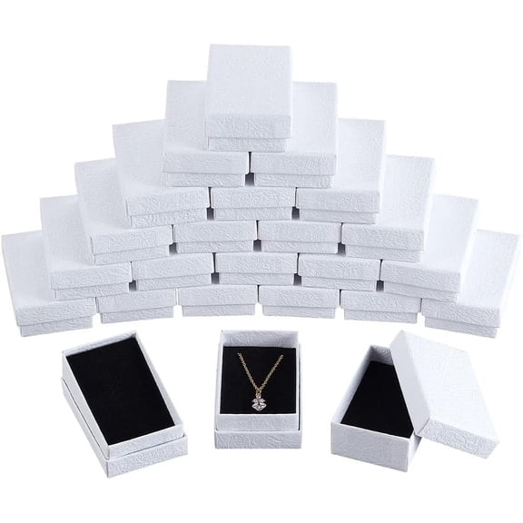24 Pcs White Texture Cardboard Jewelry Boxes 3.2x2" Paper Gift Box Cardboard Packaging Box with Black Sponge Inside for Necklaces Earrings Ring Pendants Bracelet Gift Jewelry Display for DIY