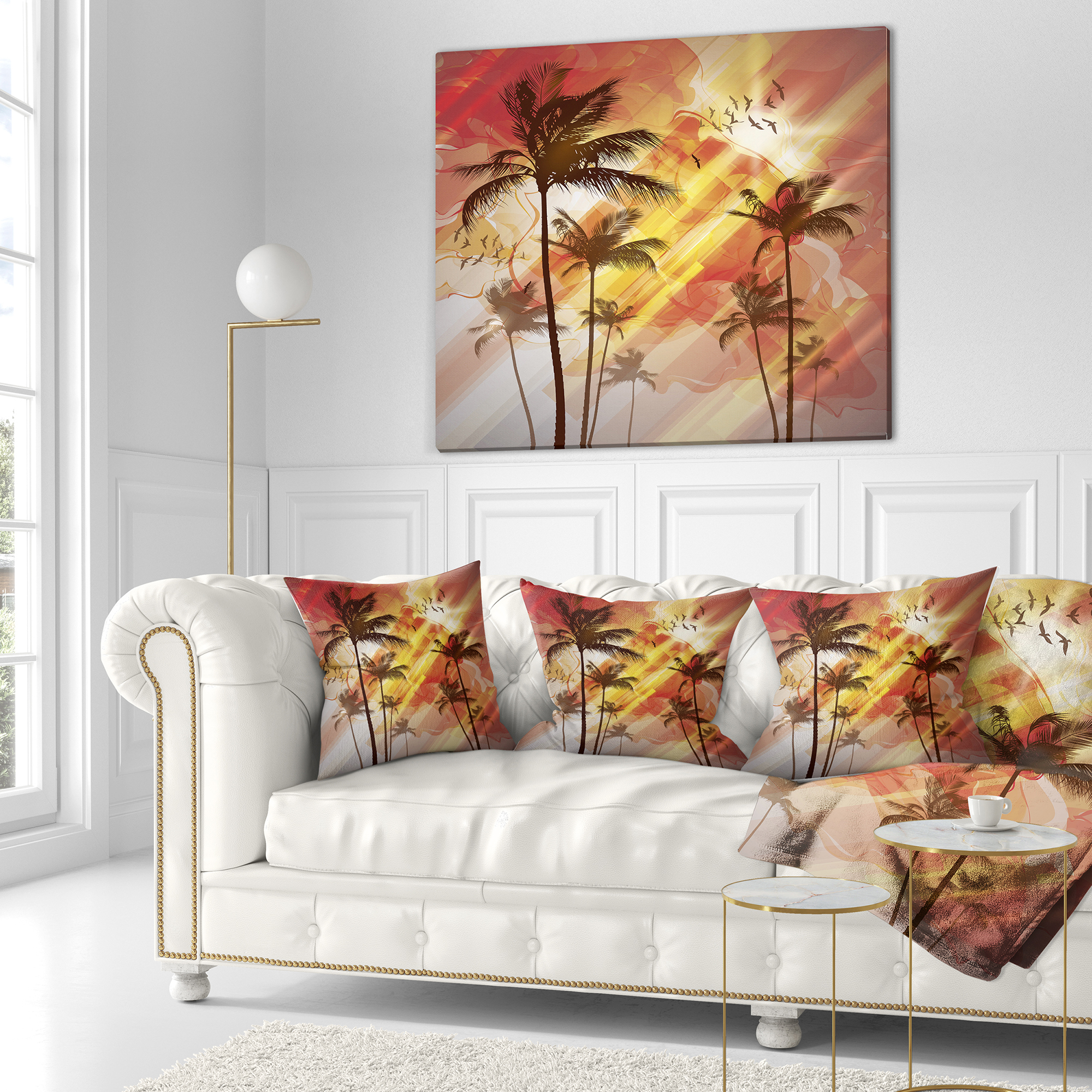 Designart Palm Tree at Sunset - Photography Throw Pillow - 18x18