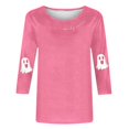 thumbnail image 4 of Short Sleeve Round Neck Printed T Shirt Casual Three Quarter 3/4 Sleeve Halloween Tee Top, 4 of 4