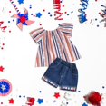 thumbnail image 2 of KONDYS Girl Clothes Summer Outfits 4Th Of July Independence Day Short Sleeve Striped Tops Denim Shorts Kids Clothing Set Size 12-24M, 2 of 9
