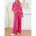 thumbnail image 6 of Arvbitana Women Fashion Pants Set Elegant Long Sleeve Lapel Collar Cropped Suit Top with Wide Leg Pants Fall Solid Streetwear Outfit, 6 of 9