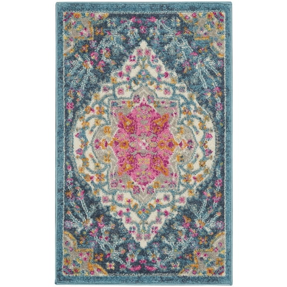2â€™ x 3â€™ Blue and Pink Medallion Scatter Rug