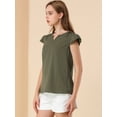 thumbnail image 4 of Camiseta Manga Tulipán Allegra K Cuello En V Básico Mujer Verde Oliva S, 4 of 6