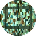 thumbnail image 1 of Ahgly Company Indoor Round Abstract Turquoise Blue Contemporary Area Rugs, 6' Round, 1 of 4