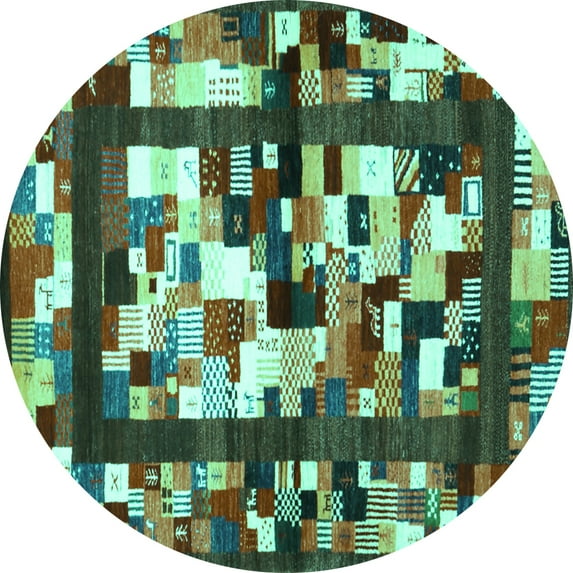 Ahgly Company Indoor Round Abstract Turquoise Blue Contemporary Area Rugs, 6' Round