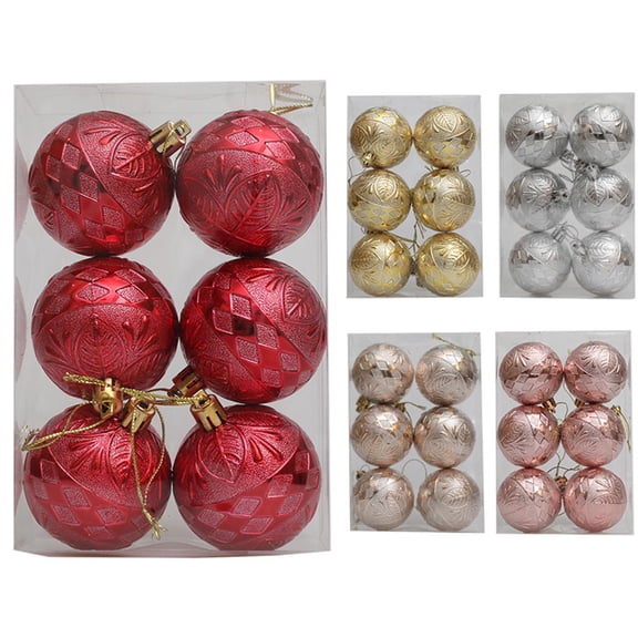 Axiiglly 6Pcs Christmas Balls Ornaments, 2.36" Shatterproof Glitter Christmas Balls, Embossed Plating Xmas Hanging Balls for Christmas Trees Decorations, Home Holiday Party Indoor Outdoor Decor