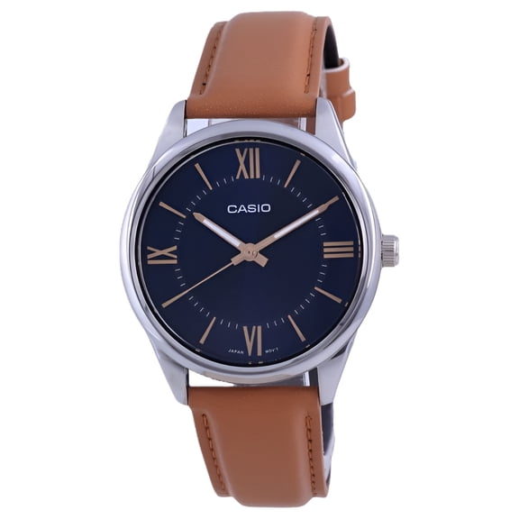 Casio Men's 20 mm Stainless Steel Leather Wristwatch, Blue