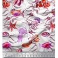 thumbnail image 1 of Soimoi Cotton Cambric Fabric Leaves,Starfish & Jellyfish Ocean Print Fabric by The Yard 56 Inch Wide, 1 of 3