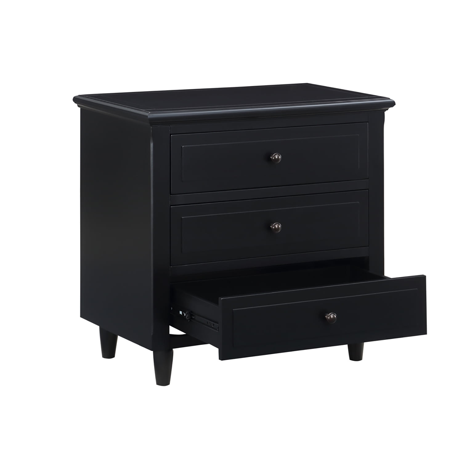 Kadyn Night Stand, Pine Bedside Cabinet with 3-Drawer, Modern Wood Nightstand for Bedroom, Black Kadyn Night Stand, Pine Bedside Cabinet with 3-Drawer, Modern Wood Nightstand for Bedroom, Black